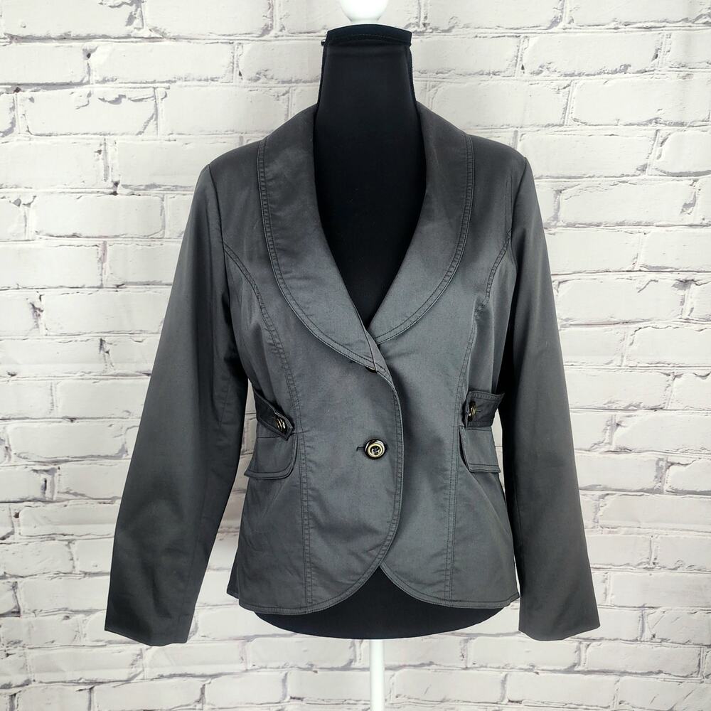 CAbi "Work It" Blazer Gray Womens 12 Shawl collar 1 button corpcore schoolgirl